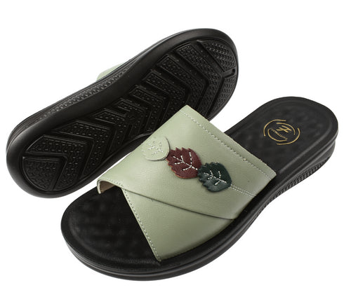 Papuci casual, dama, FORMAZIONE, 3602Q07 verde, piele naturala